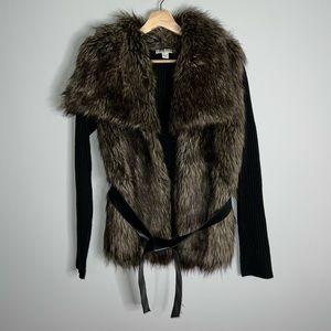 Women’s Boston Proper Belted Faux Fur Vest Jacket Size XS